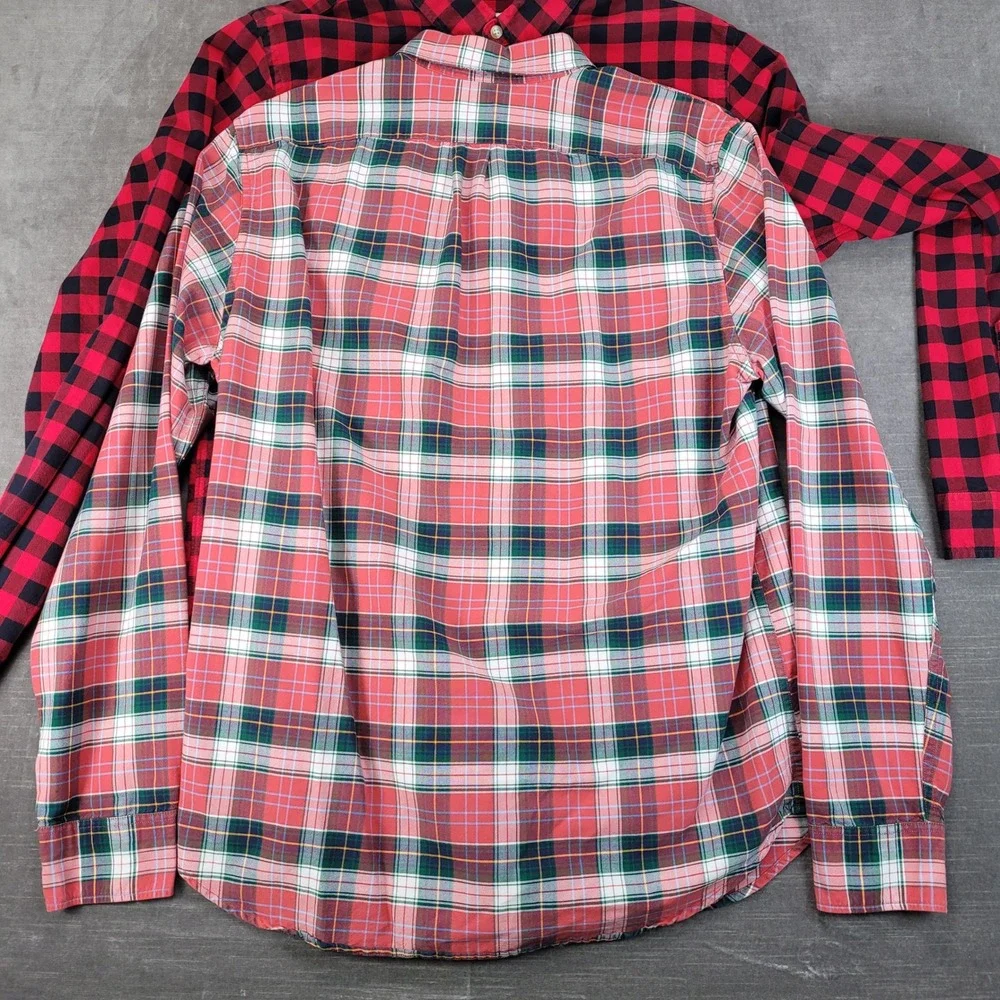 Lot of 2 J.Crew Y2K Mens LT Large Tall Plaid Oxford Button Down Shirts Red Multi